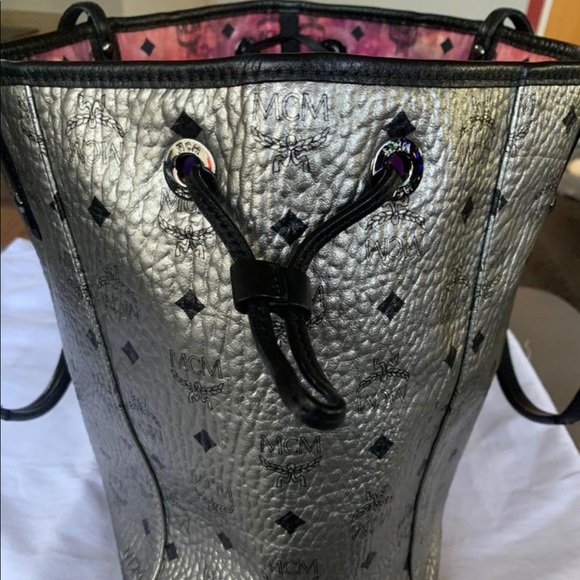 silver mcm tote